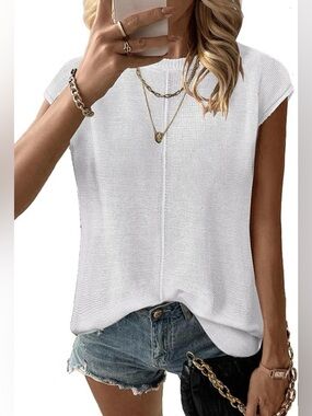 NWT Zeagoo Lightweight Summer Cap Sleeve Sweater White Size M